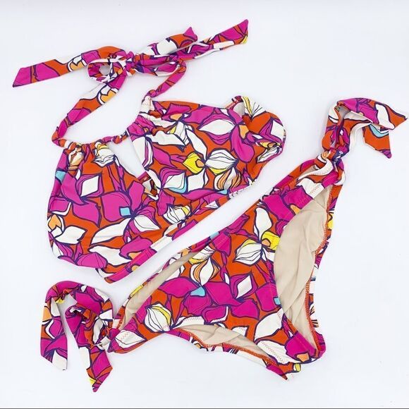 Anthro Allihop Pink Halter Bikini Top and Side-Tie Bottom Small - Picture 1 of 12
